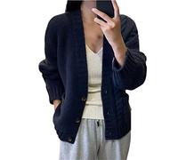 Ownwfeat Damen Lose Warm Sweater Cardigans Große Größe Dicker V-Ausschnitt Wolle Strickjacke Top, dunkelblau, M