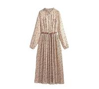 Ownwfeat Damen Plissee Langarm Kleider, Langärmeliger Gürtel, Medium