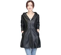 Ownwfeat Damen PU-Kunstledermantel, Lässige Kapuzen-Langarm-Lederjacke