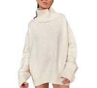 Ownwfeat Damen Rollkragen Strickpullover Casual Lose Warm Pullover Langarm Dicke Pullover, weiß, M