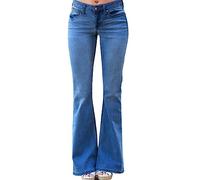 Ownwfeat Damen-Schlaghosen-Jeans, Doppelte Taschen, Schlankmachende, Normale Hose Deep Blue S