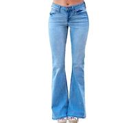 Ownwfeat Damen-Schlaghosen-Jeans, Doppelte Taschen, Schlankmachende, Normale Hose Light Blue S