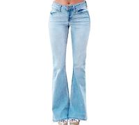Ownwfeat Damen-Schlaghosen-Jeans, Doppelte Taschen, Schlankmachende, Normale Hose Wash Blue S