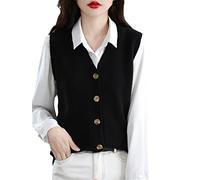 Ownwfeat Damen-Strickweste Aus Wolle Mit V-Ausschnitt Und Knöpfen, Ärmellos