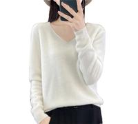 Ownwfeat Damen-Wollpullover Mit V-Ausschnitt, Strickpullover, Einfarbig, Lässig, Langärmelig