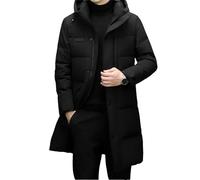 Ownwfeat Daunenjacke für Herren, mit Entendaunen, Wattierung, Winterjacke, langärmelig, Winter, warme Pufferjacke, Schwarz , XL Tall