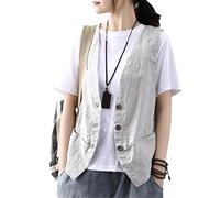 Ownwfeat Dünne Sommerweste mit Knöpfen, V-Ausschnitt, Baumwolle, kurze Weste, ärmellos, Anzugjacke, grau, 38