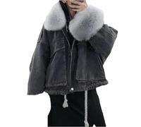 Ownwfeat Frauen-Winter-Warmer Großer Pelz-Kragen Plus Starke Lose Jeansjacke