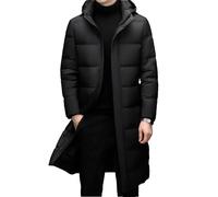 Ownwfeat Herren Daunenjacken mit Kapuze, lässig, lang, Winter, Puffer Daunenmantel, Schwarz , M Tall