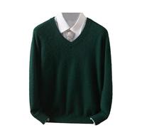 Ownwfeat Herren Kaschmir-Pullover mit V-Ausschnitt und Revers, gestrickt, Winter, langärmelig, Blackish En8, XXXL