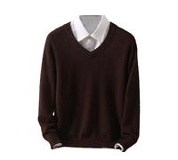 Ownwfeat Herren Kaschmir-Pullover mit V-Ausschnitt und Revers, gestrickt, Winter, langärmelig, coffee, XXXL