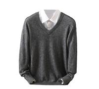 Ownwfeat Herren Kaschmir-Pullover mit V-Ausschnitt und Revers, gestrickt, Winter, langärmelig, Dunkelgrau9, X-Large