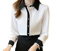 Ownwfeat Lockere Damen-Blusen, einreihig, Perlenschnalle, Bürohemd, langärmelig, lässiges Oberteil, Foto, S