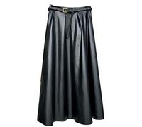 Ownwfeat Winter Lange Röcke für Damen mit Gürtel Herbst Hohe Taille Kunstleder Rock, Schwarz , Einheitsgröße