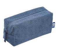 Oxford Bloom Schlampermäppchen Jeansblau - Weiches Cord-Etui, Großes Fassungsvermögen, Florales Innenfutter, Multifunktional als Federmäppchen & Kosmetiktasche (20x10x7,5 cm)