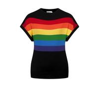 OXKnit Damen Baumwoll T-Shirt Kurzarm mit farbigem Regenbogen-Streifen Rundhals Elegant Slim Fit Retro Stil Gestricktes Sommer Oberteil