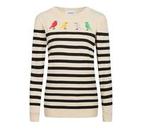 OXKNIT Damen Strickpullover Khaki aus Baumwolle Gestreift Jacquard Strickware den 1970er Jahren mit 4 Vogel Stickerei