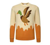 OXKnit Herren Pullover aus Gelb Enten Jacquard im Vintage-Stil Rundhals Strickpullover Langarm Sweatshirt für Männer Winter