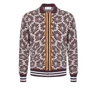 OXKNIT Herren Retro Braune Strickjacke Pullover für Männer, Casual Strick Blumen Langarm Poloshirt, Reverskragen-Stil mit Reißverschluss