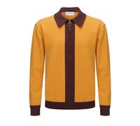 OXKNIT Herren Retro Strickjacke Pullover für Männer, Casual Strick Gelb Braun Langarm Poloshirt, Reverskragen-Stil mit Reißverschluss