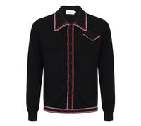OXKNIT Herren Retro Strickjacke Pullover für Männer, Casual Strick Schwarz Langarm Poloshirt, Reverskragen-Stil mit Knöpfen