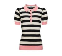 OXKNIT Poloshirt Damen Kurzarm mit Puffärmeln Casual Gestrickt Gestreiftes Polohemd aus Baumwolle für Frauen