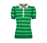 OXKNIT Poloshirt Damen Kurzarm mit Puffärmeln Casual Gestrickt Gestreiftes Polohemd aus Baumwolle für Frauen