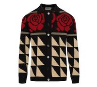 OXKnit Strickjacke Herren Baumwolle Schwarz Vintage Strickcardigan im Casual-Stil mit Rosenmuster Jacquard und Knopfleiste