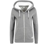 OXMO Binja Damen Lange Sweatjacke Kapuzenjacke Hoodie mit Teddyfell-Kapuze, Größe:S, Farbe:Grey Melange (1840051)