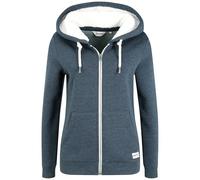 OXMO Binja Damen Lange Sweatjacke Kapuzenjacke Hoodie mit Teddyfell-Kapuze, Größe:S, Farbe:Insignia Blue Melange (1940101)