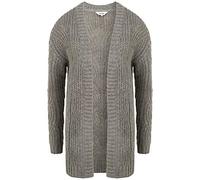 OXMO Clea Damen Lange Strickjacke Lochstrick Cardigan Strickcardigan, Größe:S, Farbe:Medium Grey Melange (1802011)