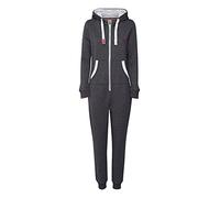 OXMO OXBenna Damen Overall Jogginganzug OneSize mit Kapuze Kordel Kängurutasche Baumwollmischung Regular fit, Größe:XL, Farbe:MED Grey M (798254)