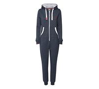 OXMO OXBenna Damen Overall Jogginganzug OneSize mit Kapuze Kordel Kängurutasche Baumwollmischung Regular fit, Größe:2XL, Farbe:INS BL Mel (7989915)