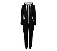 OXMO OXBenna Damen Overall Jogginganzug OneSize mit Kapuze Kordel Kängurutasche Baumwollmischung Regular fit, Größe:L, Farbe:Black (799000)