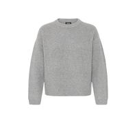 Strickfleece-Pullover OXMO "Strickpullover OXBMMOLARA ONECK", Damen, Gr. L, grau (mid grau melange), Obermaterial: 93% Polyester PES. 5% Wolle mw. 2% Elasthan EL., Pullover (20071903-L) mid grau melan