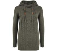 OXMO OXCable Damen Strickpullover Grobstrick Pullover mit Kapuze Kordelzug Rippbündchen Regular fit, Größe:L, Farbe:Dark Grey (792890)
