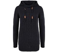 OXMO OXCable Damen Strickpullover Grobstrick Pullover mit Kapuze Kordelzug Rippbündchen Regular fit, Größe:XS, Farbe:Black (799000)