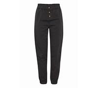 OXMO OXCOBIE Damen Hose Stoffhose Baumwolle mit Stretch Paperbag Hose mit elastischem Bund und Knopfleiste High-Waist Loose-Fit, Größe:M, Farbe:Black (194007)