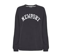 OXMO OXCOLEEN Damen Sweatshirt Pullover Sweater O-Neck Crewneck College-Look Frontprint überschnittene Ärmel 100% Baumwolle, Größe:L, Farbe:Black (194007)