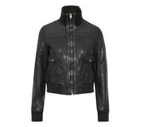 OXMO OXDenny Damen Lederjacke Jacke mit Stehkragen Klapptaschen Rippbündchen Label-Details 100% Leder Slim fit, Größe:42, Farbe:Black (194007)