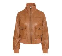 OXMO OXDenny Damen Lederjacke Jacke mit Stehkragen Klapptaschen Rippbündchen Label-Details 100% Leder Slim fit, Größe:38, Farbe:Caramel Café (181148)