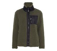 OXMO OXEllin Sweatjacke Damen Jacke mit Teddyfutter außen kurz mit Stehkragen, Größe:XL, Farbe:Dusty Olive (180515)