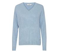 OXMO OXHelle Damen Strickpullover Feinstrick Pullover V-Ausschnitt V-Neck überschnittene Ärmel leichte Viscose-Qualität, Größe:L, Farbe:Blue Bell Melange (1441211)