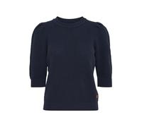 OXMO OXMicha Pullover Damen T-Shirt Kurzarm Shirt O-Neck halblange Ärmel Kurzarm Rippbündchen Struktur-Strick mit Holz-Detail, Größe:L, Farbe:Total Eclipse (194010)