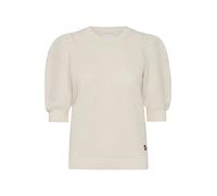 OXMO OXMicha Pullover Damen T-Shirt Kurzarm Shirt O-Neck halblange Ärmel Kurzarm Rippbündchen Struktur-Strick mit Holz-Detail, Größe:L, Farbe:Birch (130905)