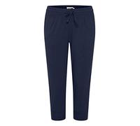 OXMO OXOdda Damen Hose Stoffhose Caprihose Single Jersey Baumwolle mit Stretch Kurze Joggpant mit elastischem Bund und Kordelzug Regular Fit, Größe:XL, Farbe:Indigo Blue (201042)