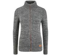 OXMO OXPhenix Damen Strickjacke Grobstrick Cardigan Strickcardigan mit Stehkragen Reißverschluss 100% Baumwolle Regular fit, Größe:XS, Farbe:Dark Grey (792890)