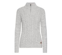 OXMO OXPhepe Damen Troyer Strickpullover Pullover mit Troyerkragen Label-Badge Rippbündchen 100% Baumwolle Regular fit, Größe:XXL, Farbe:LIG Grey M (798242)