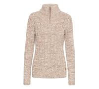 OXMO OXPhepe Damen Troyer Strickpullover Pullover mit Troyerkragen Label-Badge Rippbündchen 100% Baumwolle Regular fit, Größe:L, Farbe:Dune (795409)