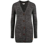 OXMO OXPhilemona Damen Lange Strickjacke Grobstrick Cardigan Longstrickjacke mit aufgesetzten Taschen Knöpfen 100% Baumwolle Regular fit, Größe:S, Farbe:Black (799000)